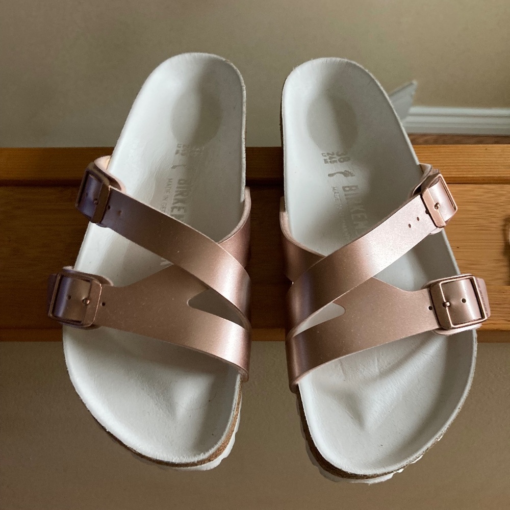 BIRKINSTOCK SLIDE SANDAL WOMENS SZ 38 METALLIC COPPER MADE IN GERMANY